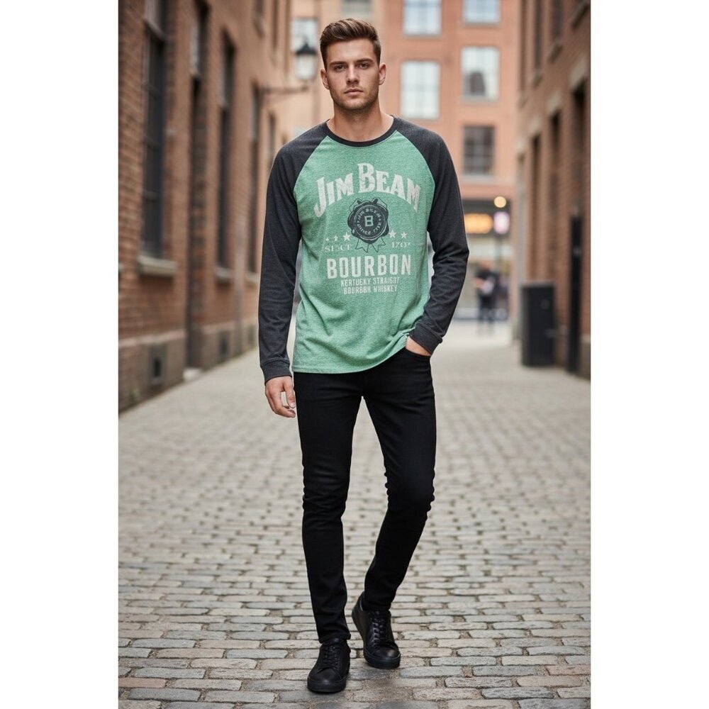 Jim Beam Men's Green & Charcoal Bourbon Long Sleeve Shirt